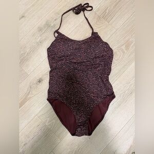 Athleta Burgundy Floral Halter One-Piece Swimsuit